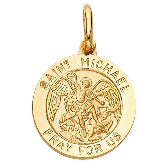 14k Real Yellow Gold Saint Michael Medal Charm St. | Michael  medallion | - Picture 5 of 5